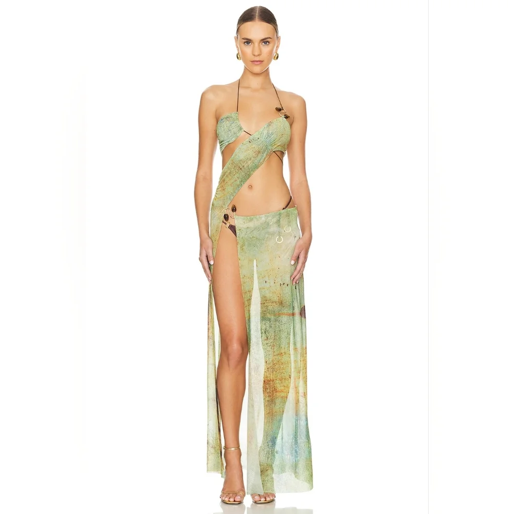 BB2. NWT JADED LONDON CANTHA ASYMMETRIC CUT OUT MAXI DRESS IN LAGOON - Picture 1 of 10